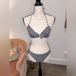 J Crew Polka Dot Bandeau Bikini Set Navy Blue White Swimsuit